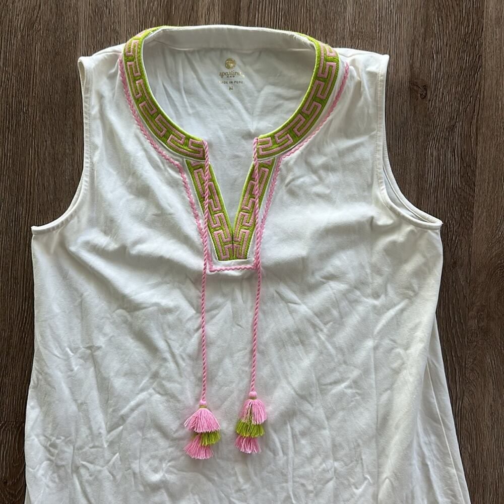 Spartina 449 White Sleeveless Mini Dress with Pink and Lime Trim - Picture 3 of 5